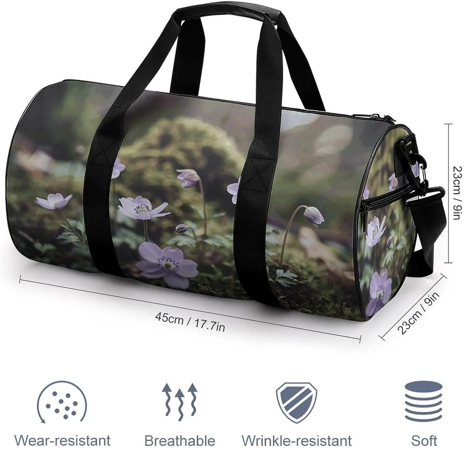 Sports Gym Bag for Women Men Travel Duffel Bag Small Purple Anemone Weekender Bag Canvas Carry on Overnight Bag for Travel Swimming Fitness Workout Sports Duffle Bag