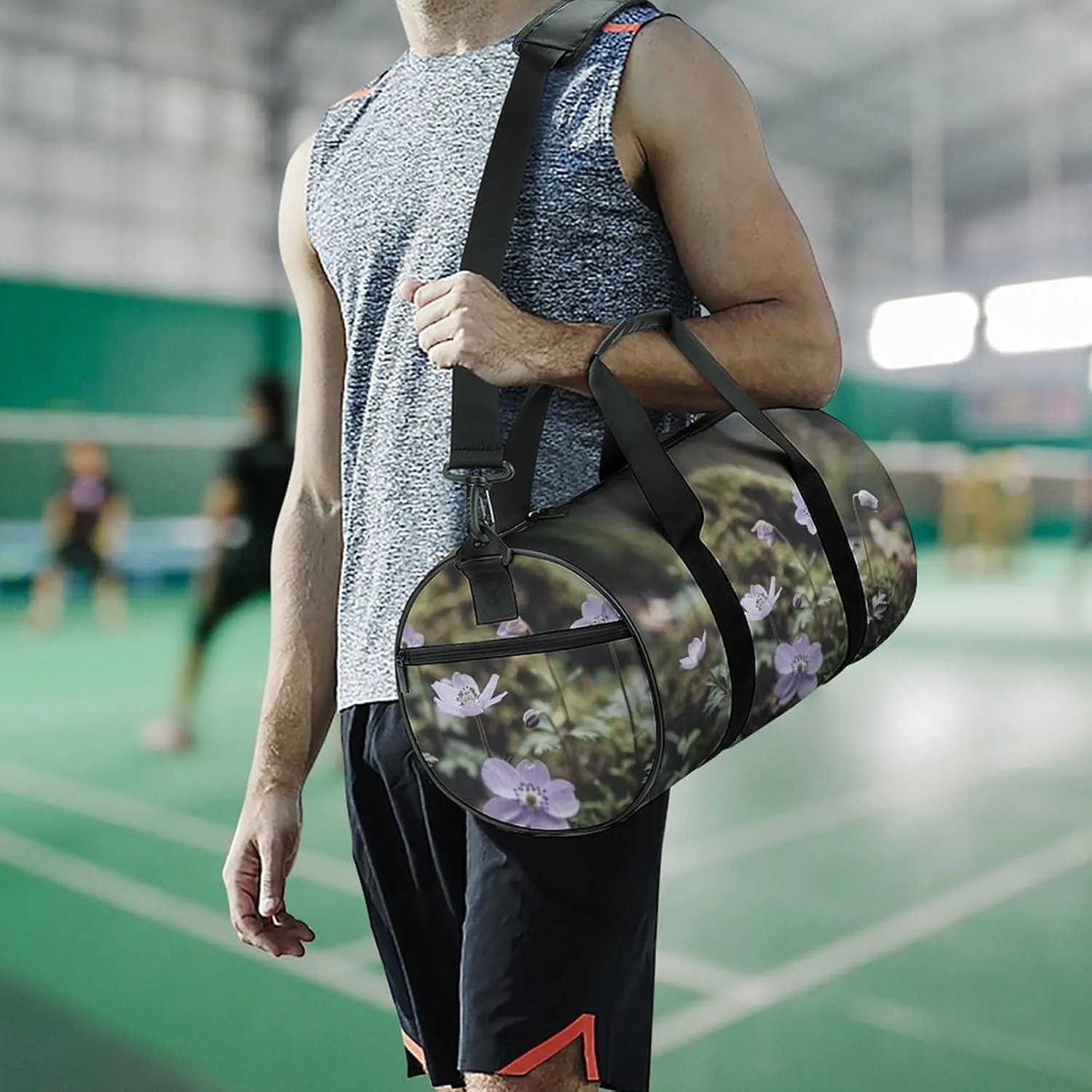 Sports Gym Bag for Women Men Travel Duffel Bag Small Purple Anemone Weekender Bag Canvas Carry on Overnight Bag for Travel Swimming Fitness Workout Sports Duffle Bag