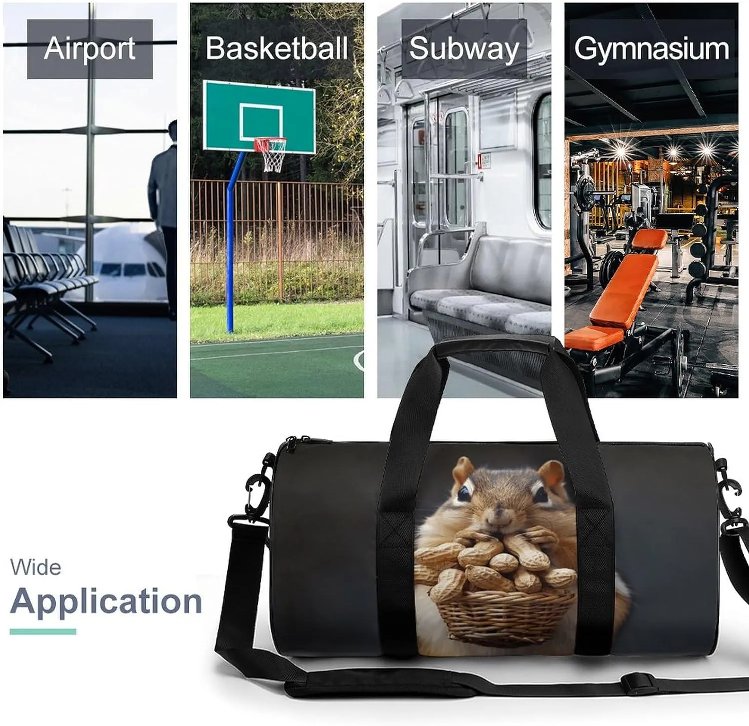 Sports Gym Bag for Women Men Travel Duffel Bag Squirrel Weekender Bag Canvas Carry on Overnight Bag for Travel Swimming Fitness Workout Sports Duffle Bag, 17.7in/9in/9in, style-2-3