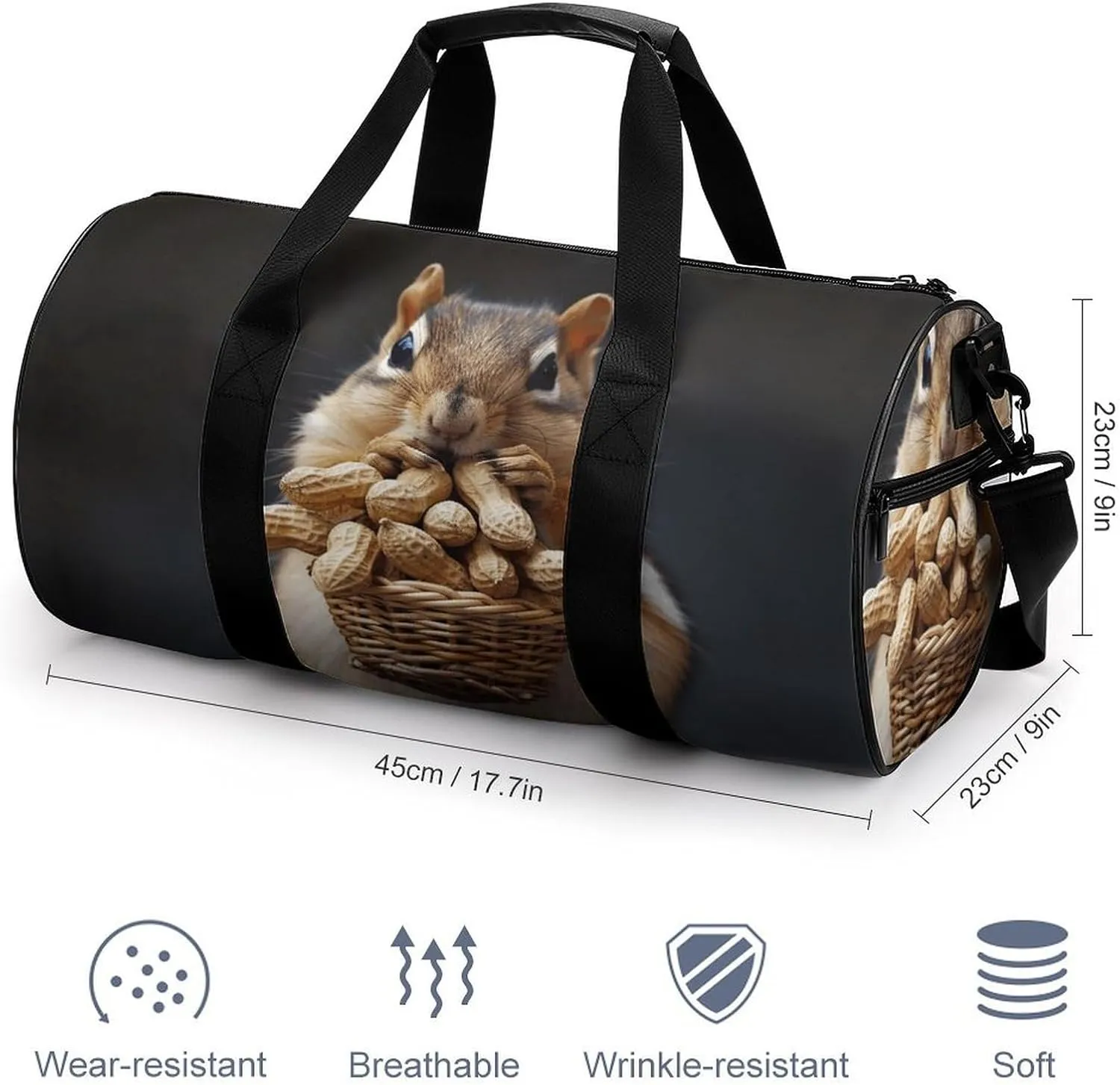 Sports Gym Bag for Women Men Travel Duffel Bag Squirrel Weekender Bag Canvas Carry on Overnight Bag for Travel Swimming Fitness Workout Sports Duffle Bag, 17.7in/9in/9in, style-2-3
