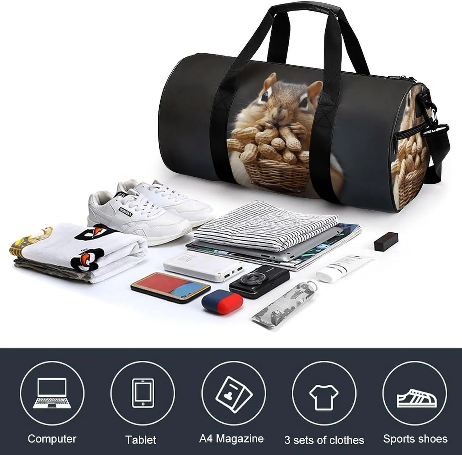 Sports Gym Bag for Women Men Travel Duffel Bag Squirrel Weekender Bag Canvas Carry on Overnight Bag for Travel Swimming Fitness Workout Sports Duffle Bag, 17.7in/9in/9in, style-2-3