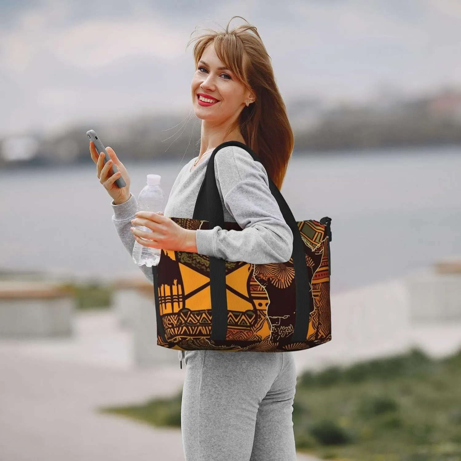 Sports Gym Bag for Women Men Travel Duffel Bag Tote African Map Ethnic Pattern Weekender Bag Canvas Carry on Overnight Bag for Travel Swimming Fitness Workout Sports Duffle Bag
