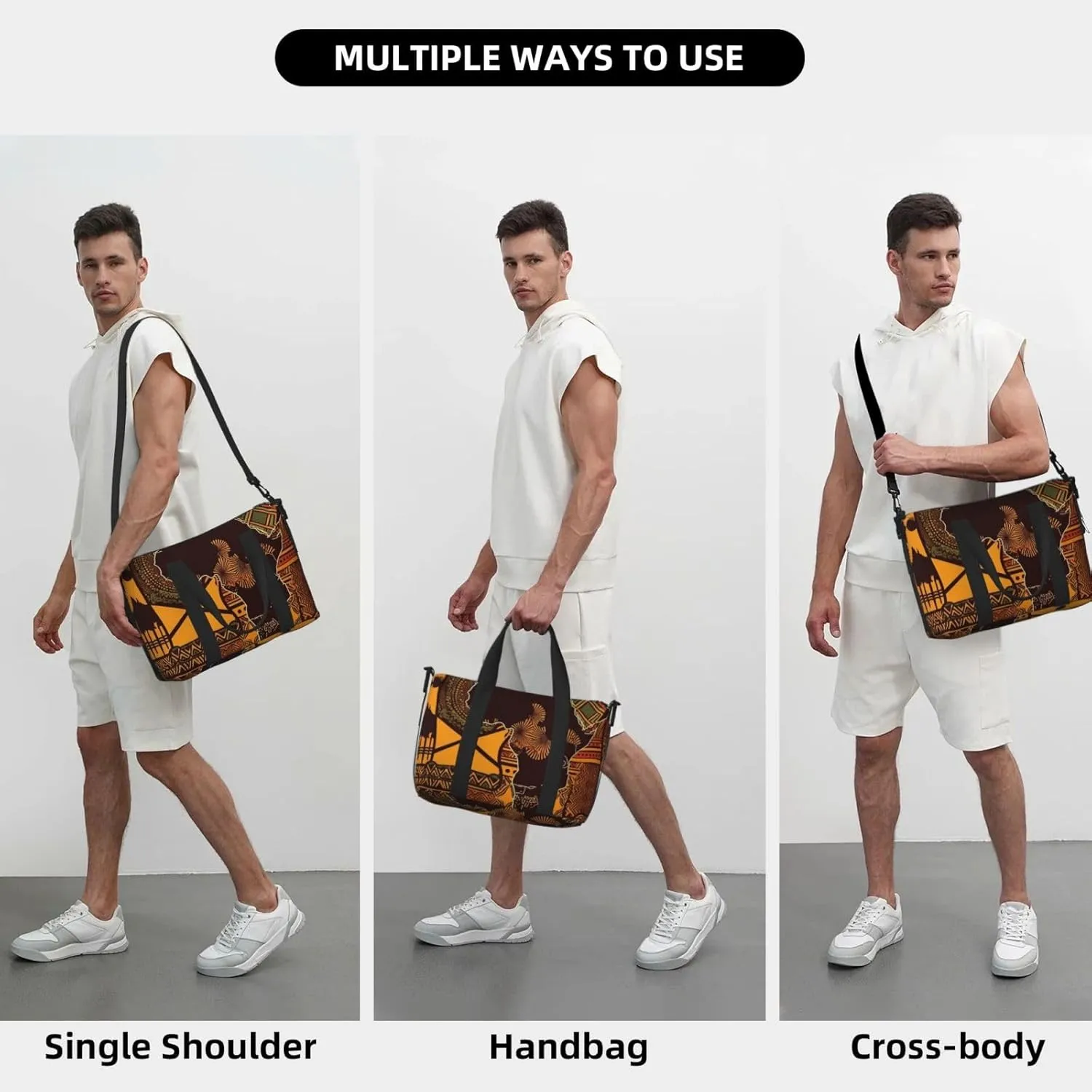 Sports Gym Bag for Women Men Travel Duffel Bag Tote African Map Ethnic Pattern Weekender Bag Canvas Carry on Overnight Bag for Travel Swimming Fitness Workout Sports Duffle Bag