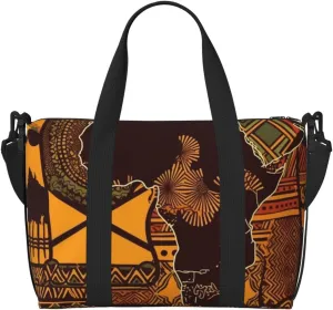 Sports Gym Bag for Women Men Travel Duffel Bag Tote African Map Ethnic Pattern Weekender Bag Canvas Carry on Overnight Bag for Travel Swimming Fitness Workout Sports Duffle Bag