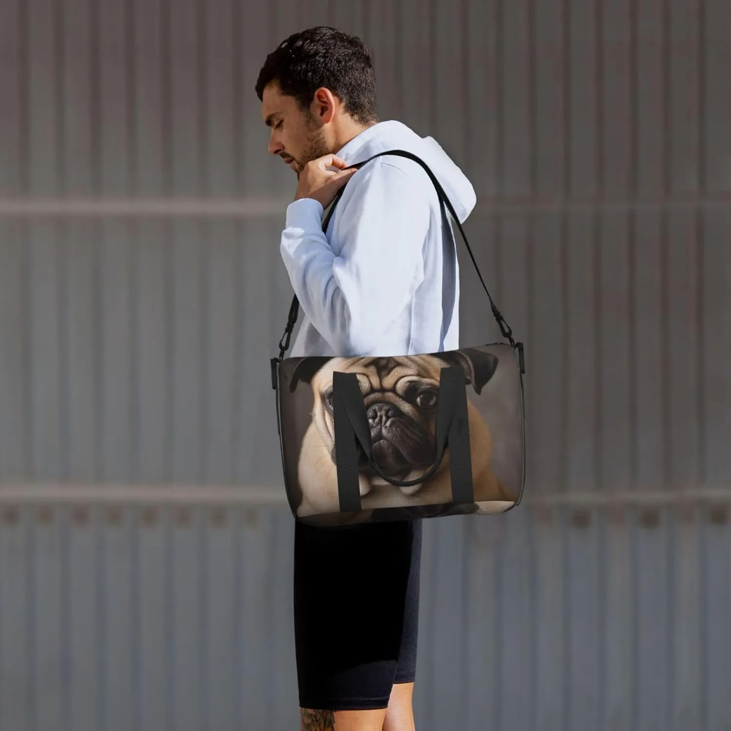 Sports Gym Bag for Women Men Travel Duffel Bag Tote Animal Pug Dog Weekender Bag Canvas Carry on Overnight Bag for Travel Swimming Fitness Workout Sports Duffle Bag