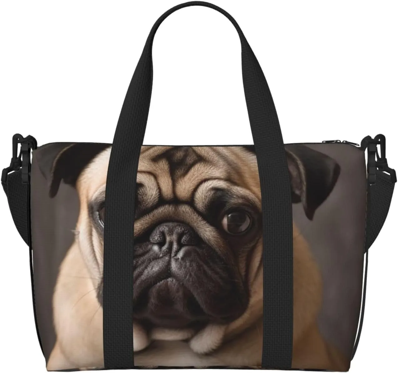 Sports Gym Bag for Women Men Travel Duffel Bag Tote Animal Pug Dog Weekender Bag Canvas Carry on Overnight Bag for Travel Swimming Fitness Workout Sports Duffle Bag