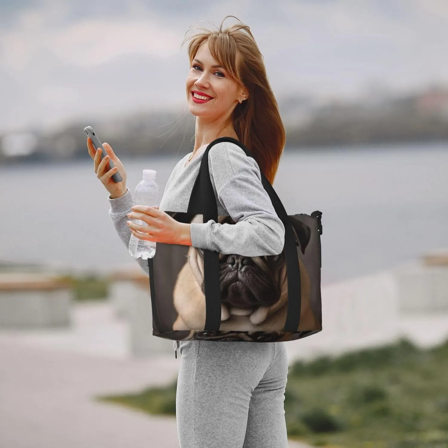 Sports Gym Bag for Women Men Travel Duffel Bag Tote Animal Pug Dog Weekender Bag Canvas Carry on Overnight Bag for Travel Swimming Fitness Workout Sports Duffle Bag