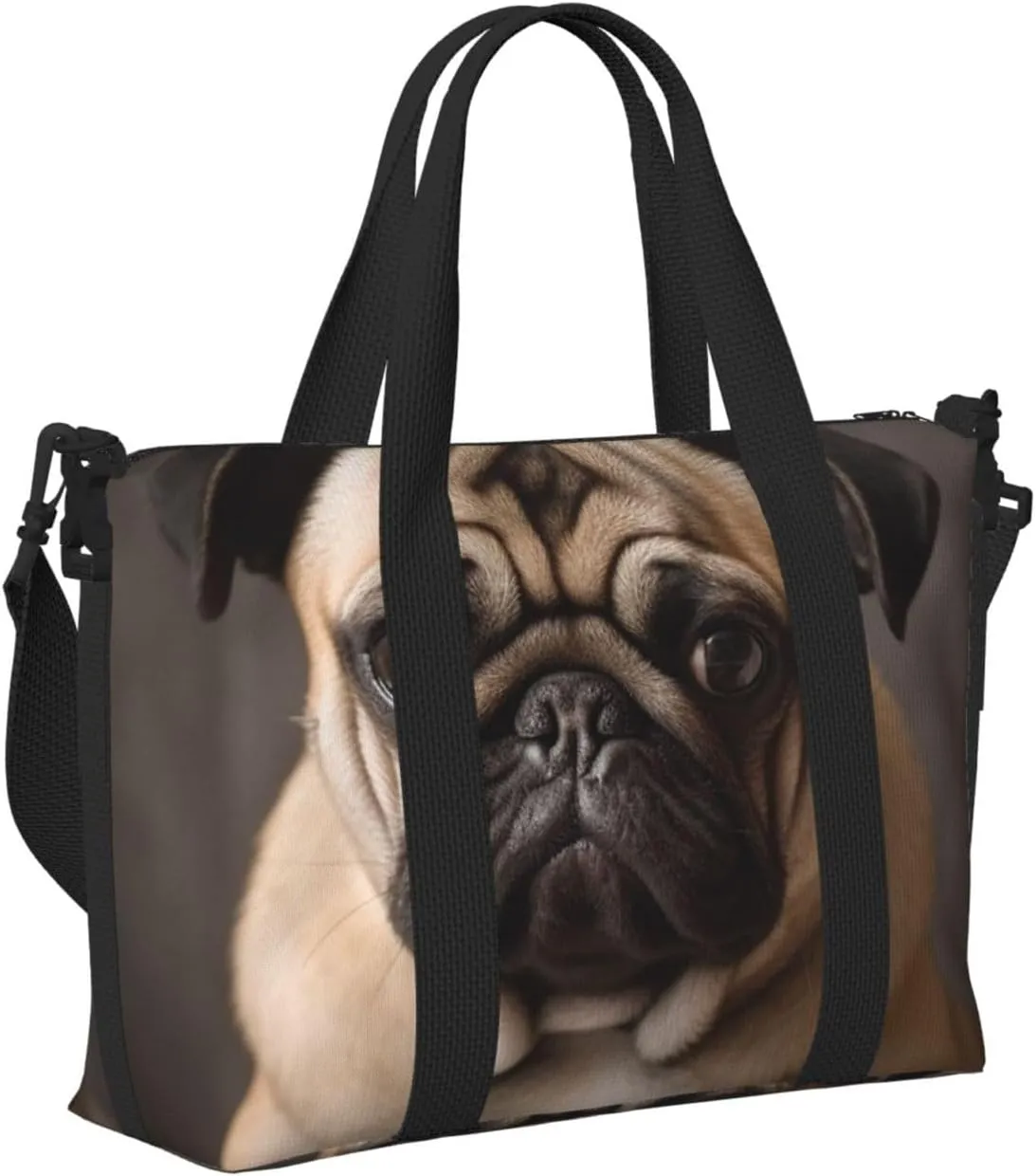 Sports Gym Bag for Women Men Travel Duffel Bag Tote Animal Pug Dog Weekender Bag Canvas Carry on Overnight Bag for Travel Swimming Fitness Workout Sports Duffle Bag