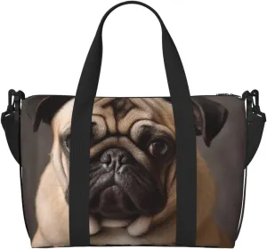 Sports Gym Bag for Women Men Travel Duffel Bag Tote Animal Pug Dog Weekender Bag Canvas Carry on Overnight Bag for Travel Swimming Fitness Workout Sports Duffle Bag