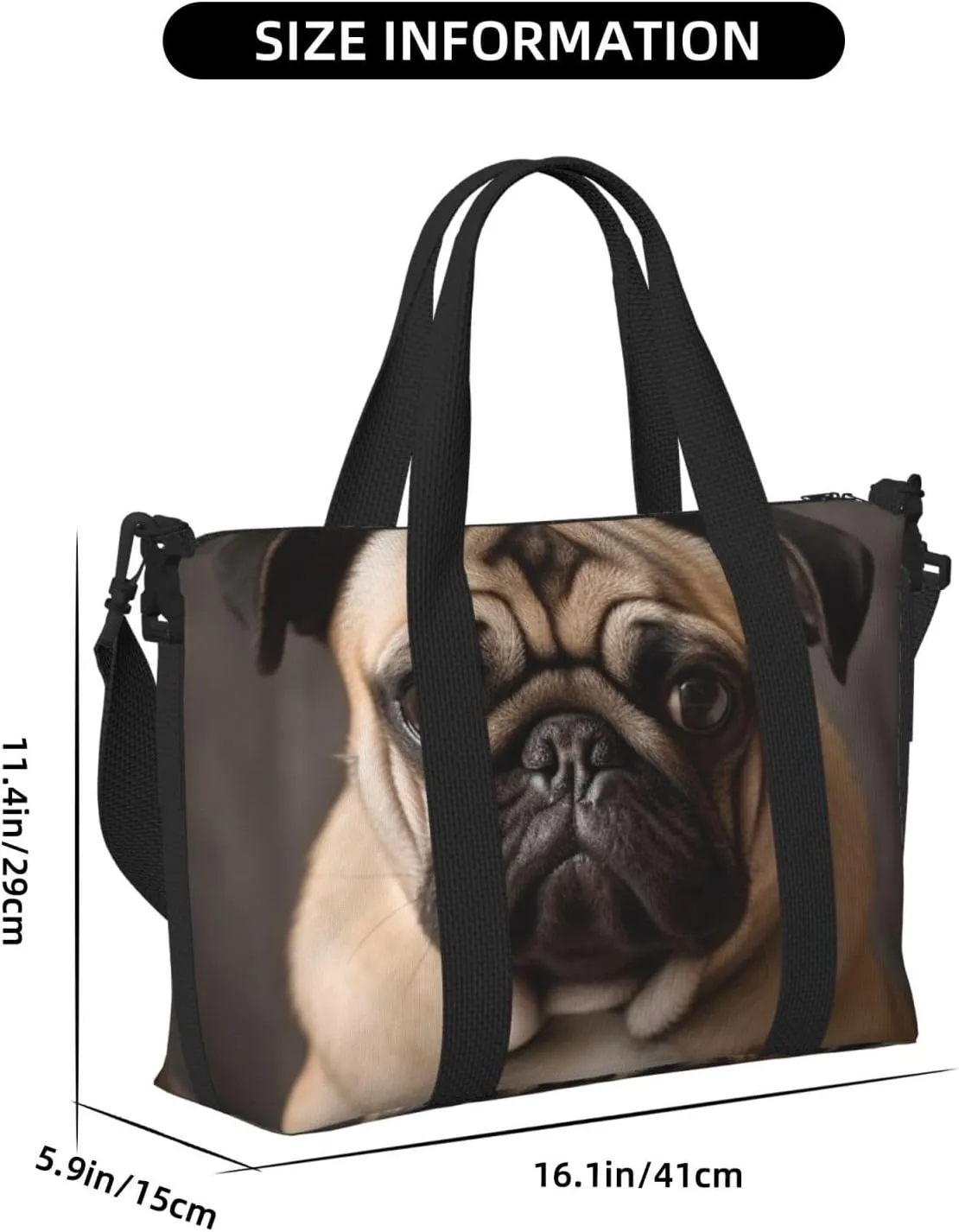 Sports Gym Bag for Women Men Travel Duffel Bag Tote Animal Pug Dog Weekender Bag Canvas Carry on Overnight Bag for Travel Swimming Fitness Workout Sports Duffle Bag