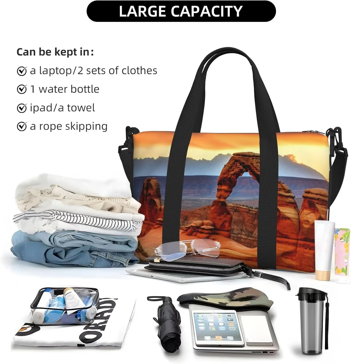 Sports Gym Bag for Women Men Travel Duffel Bag Tote Arches National Park Weekender Bag Canvas Carry on Overnight Bag for Travel Swimming Fitness Workout Sports Duffle Bag