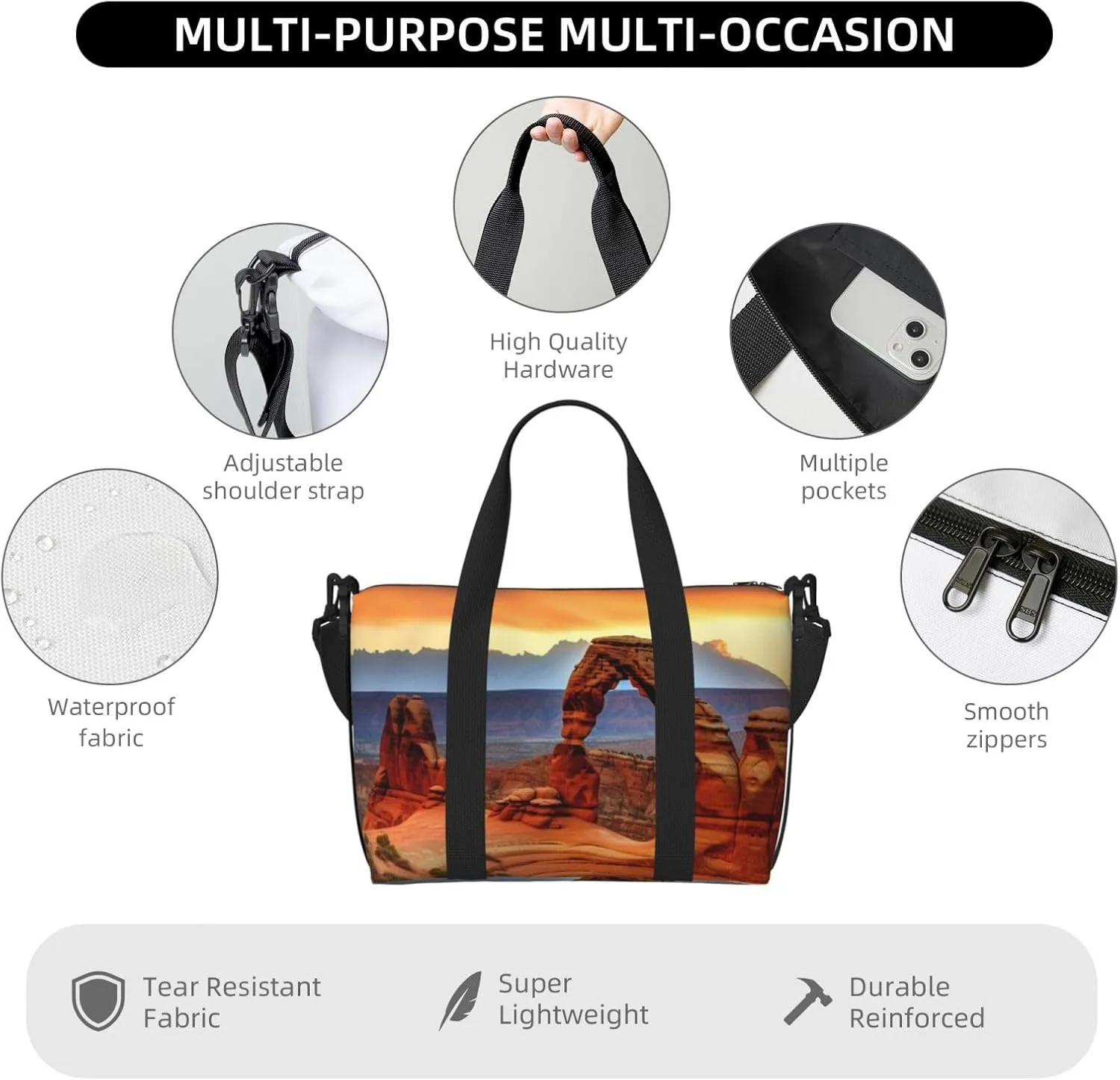 Sports Gym Bag for Women Men Travel Duffel Bag Tote Arches National Park Weekender Bag Canvas Carry on Overnight Bag for Travel Swimming Fitness Workout Sports Duffle Bag