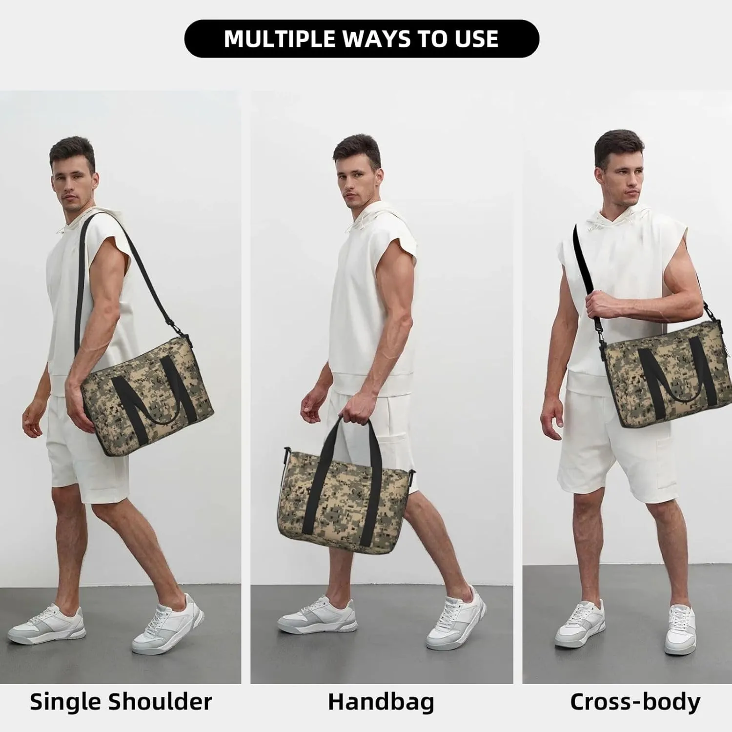 Sports Gym Bag for Women Men Travel Duffel Bag Tote Army Digital Camouflage Weekender Bag Canvas Carry on Overnight Bag for Travel Swimming Fitness Workout Sports Duffle Bag
