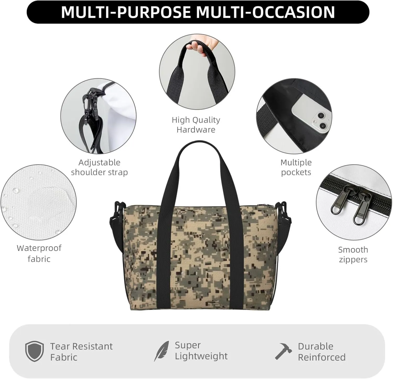 Sports Gym Bag for Women Men Travel Duffel Bag Tote Army Digital Camouflage Weekender Bag Canvas Carry on Overnight Bag for Travel Swimming Fitness Workout Sports Duffle Bag