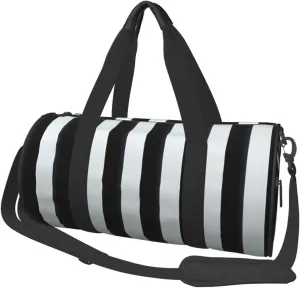 Sports Gym Bag for Women Men Travel Duffel Bag Tote Black and-White Stripes Weekender Bag Canvas Carry on Overnight Bag for Travel Swimming Fitness Workout Sports Duffle Bag