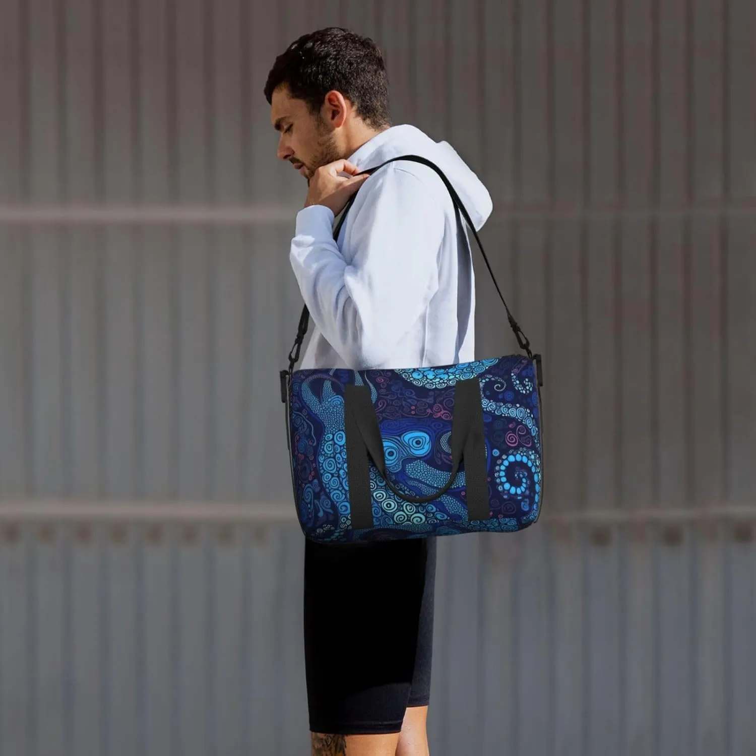 Sports Gym Bag for Women Men Travel Duffel Bag Tote Blue Octopus Weekender Bag Canvas Carry on Overnight Bag for Travel Swimming Fitness Workout Sports Duffle Bag