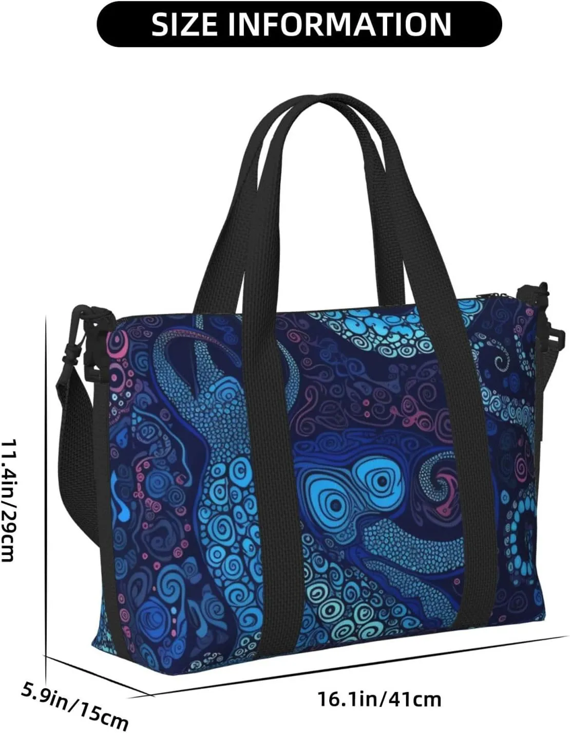 Sports Gym Bag for Women Men Travel Duffel Bag Tote Blue Octopus Weekender Bag Canvas Carry on Overnight Bag for Travel Swimming Fitness Workout Sports Duffle Bag
