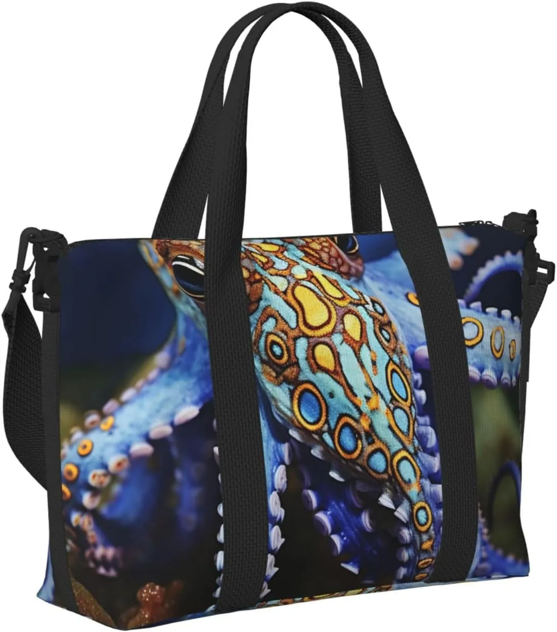 Sports Gym Bag for Women Men Travel Duffel Bag Tote Blue Ringed Octopus Weekender Bag Canvas Carry on Overnight Bag for Travel Swimming Fitness Workout Sports Duffle Bag