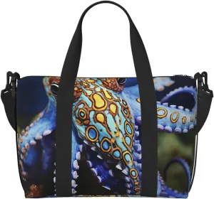 Sports Gym Bag for Women Men Travel Duffel Bag Tote Blue Ringed Octopus Weekender Bag Canvas Carry on Overnight Bag for Travel Swimming Fitness Workout Sports Duffle Bag