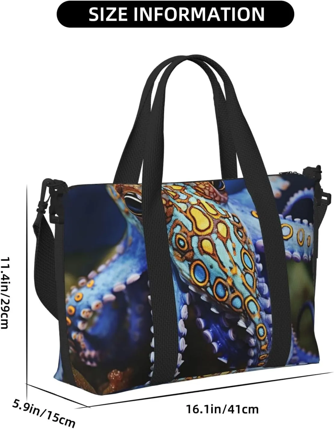 Sports Gym Bag for Women Men Travel Duffel Bag Tote Blue Ringed Octopus Weekender Bag Canvas Carry on Overnight Bag for Travel Swimming Fitness Workout Sports Duffle Bag