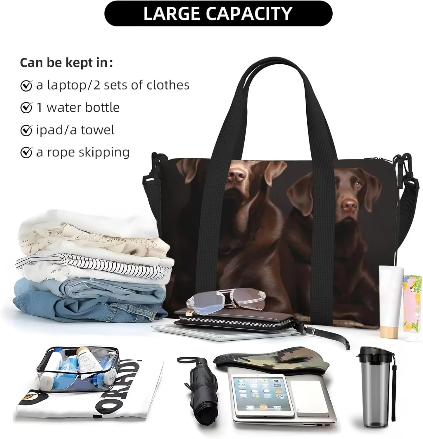Sports Gym Bag for Women Men Travel Duffel Bag Tote Brown Labrador Retriever Weekender Bag Canvas Carry on Overnight Bag for Travel Swimming Fitness Workout Sports Duffle Bag