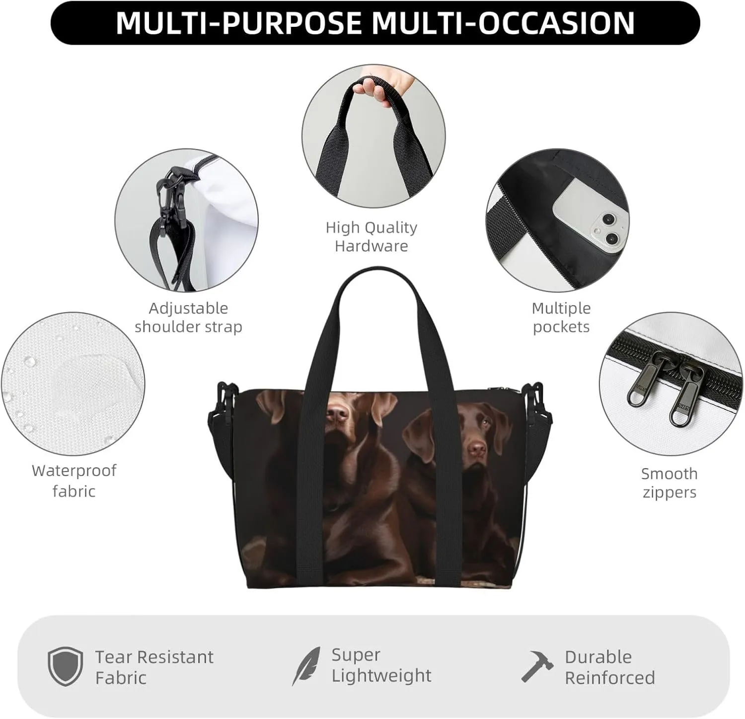 Sports Gym Bag for Women Men Travel Duffel Bag Tote Brown Labrador Retriever Weekender Bag Canvas Carry on Overnight Bag for Travel Swimming Fitness Workout Sports Duffle Bag