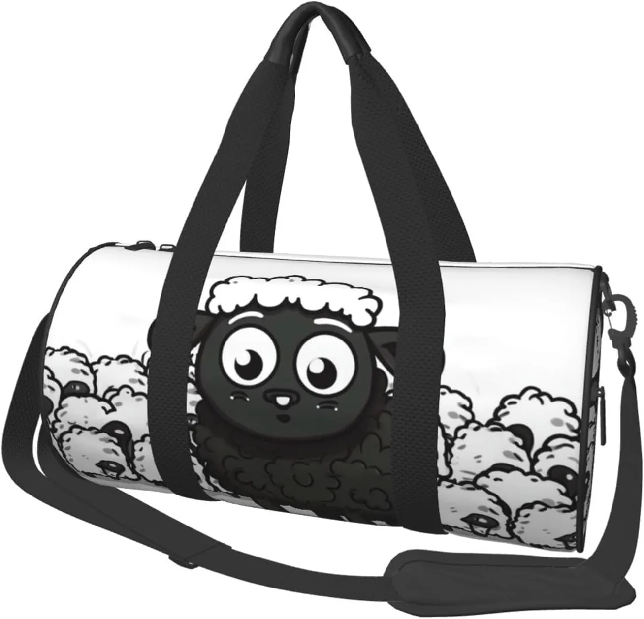 Sports Gym Bag for Women Men Travel Duffel Bag Tote Cartoon Black White Sheep Weekender Bag Canvas Carry on Overnight Bag for Travel Swimming Fitness Workout Sports Duffle Bag