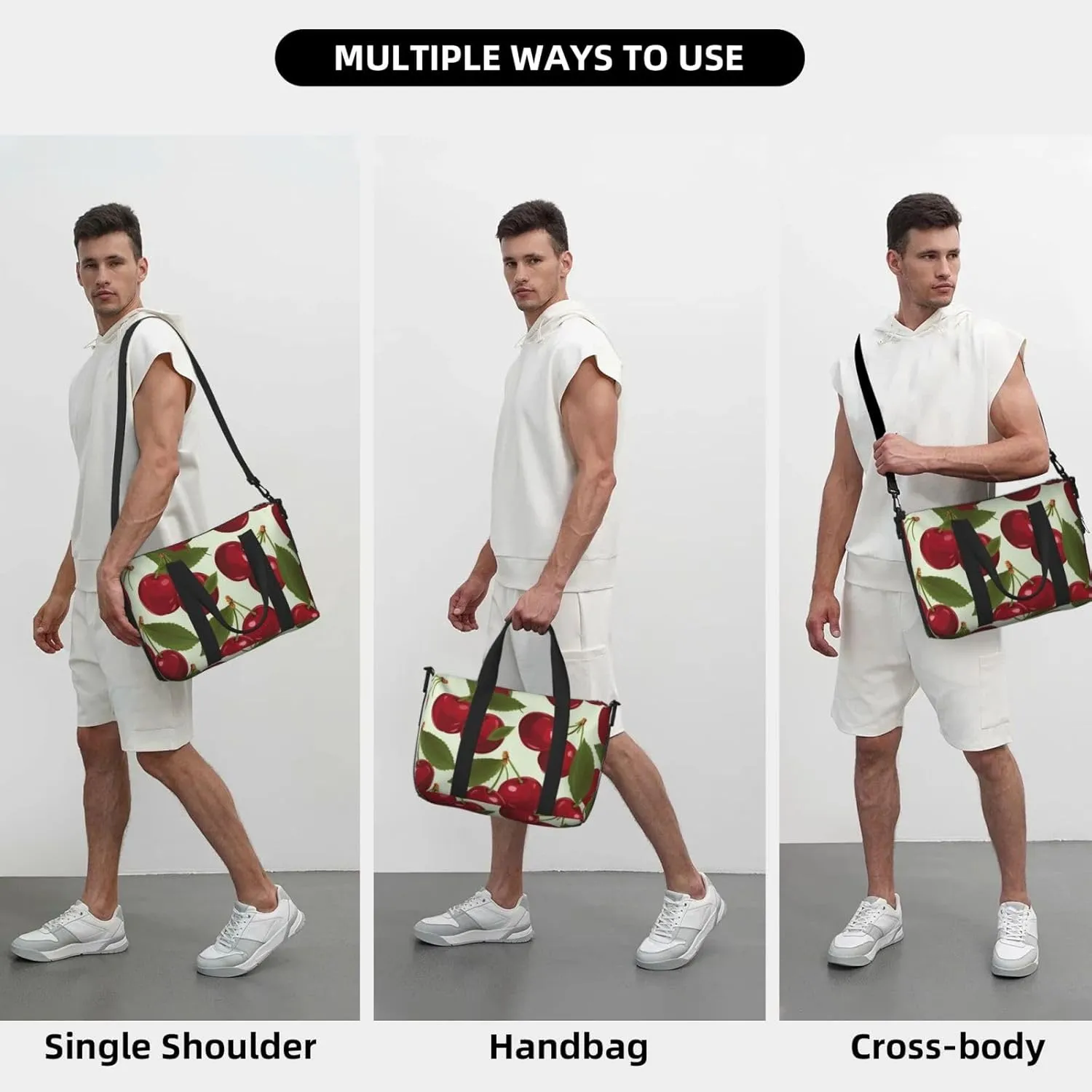Sports Gym Bag for Women Men Travel Duffel Bag Tote Cherry fruit Weekender Bag Canvas Carry on Overnight Bag for Travel Swimming Fitness Workout Sports Duffle Bag