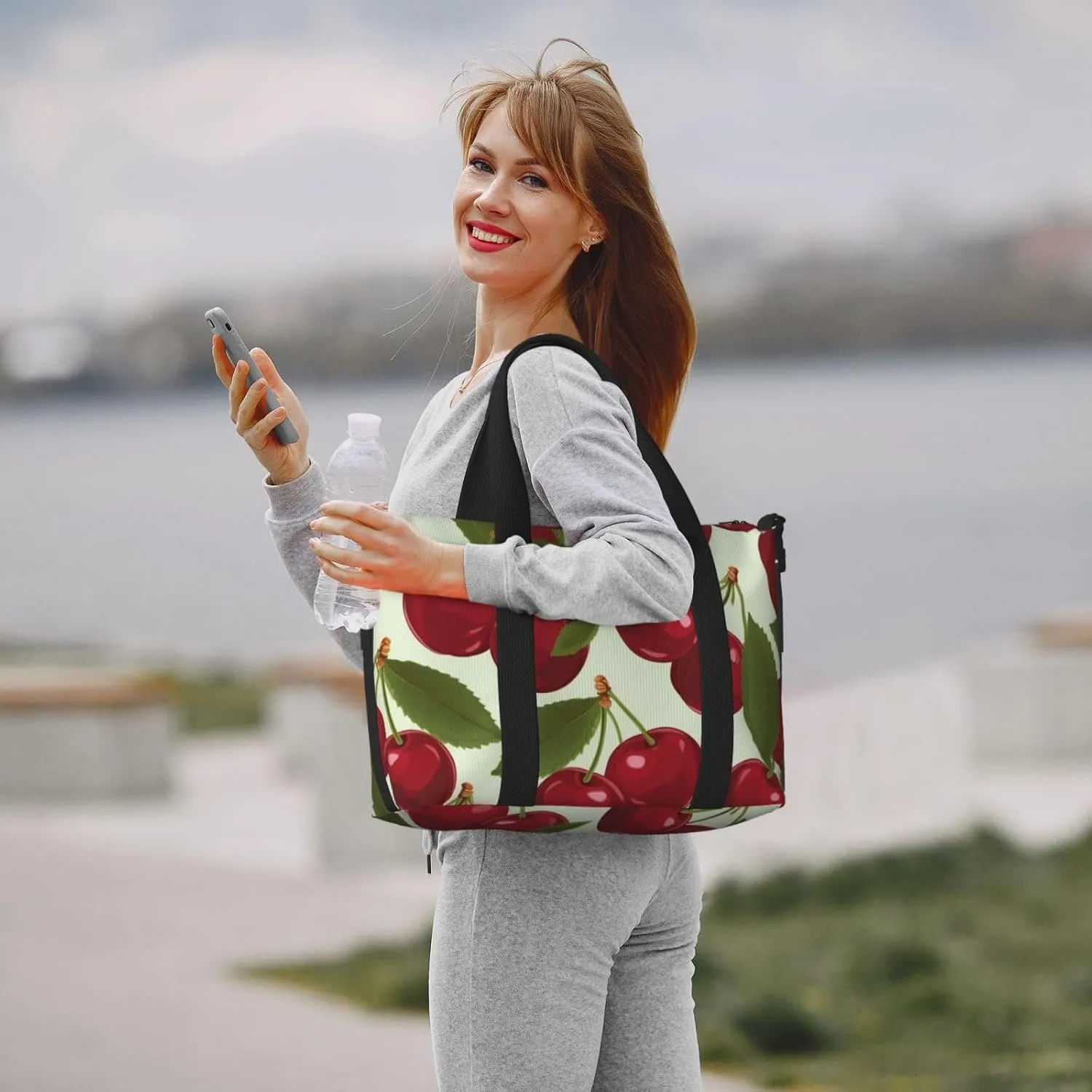 Sports Gym Bag for Women Men Travel Duffel Bag Tote Cherry fruit Weekender Bag Canvas Carry on Overnight Bag for Travel Swimming Fitness Workout Sports Duffle Bag