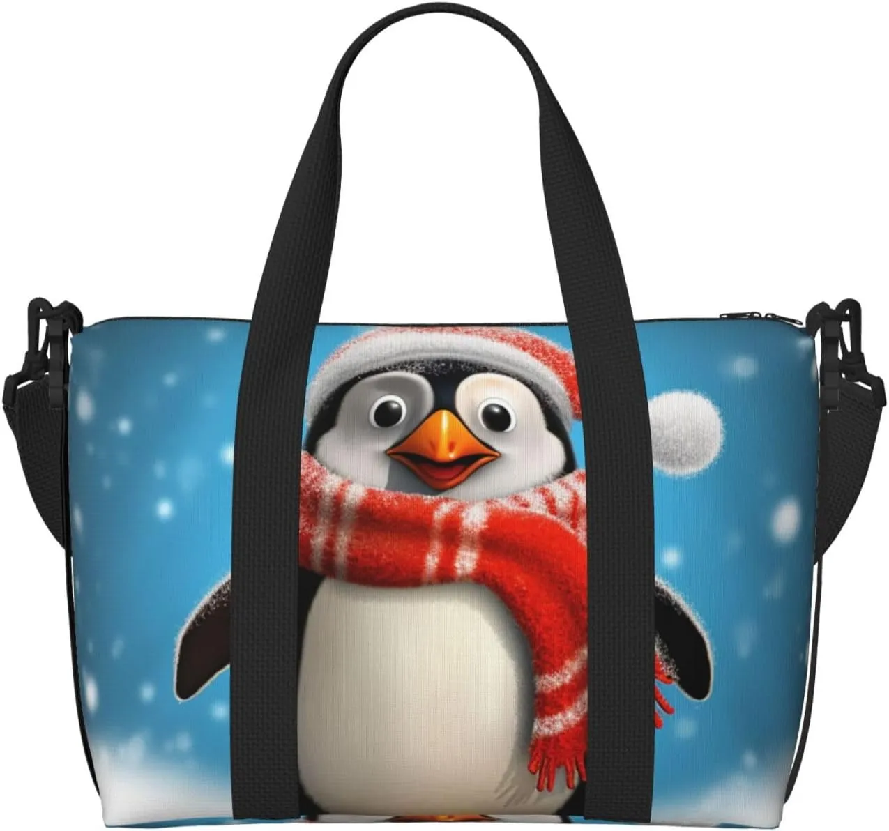 Sports Gym Bag for Women Men Travel Duffel Bag Tote Christmas Funny Penguin Weekender Bag Canvas Carry on Overnight Bag for Travel Swimming Fitness Workout Sports Duffle Bag