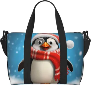 Sports Gym Bag for Women Men Travel Duffel Bag Tote Christmas Funny Penguin Weekender Bag Canvas Carry on Overnight Bag for Travel Swimming Fitness Workout Sports Duffle Bag