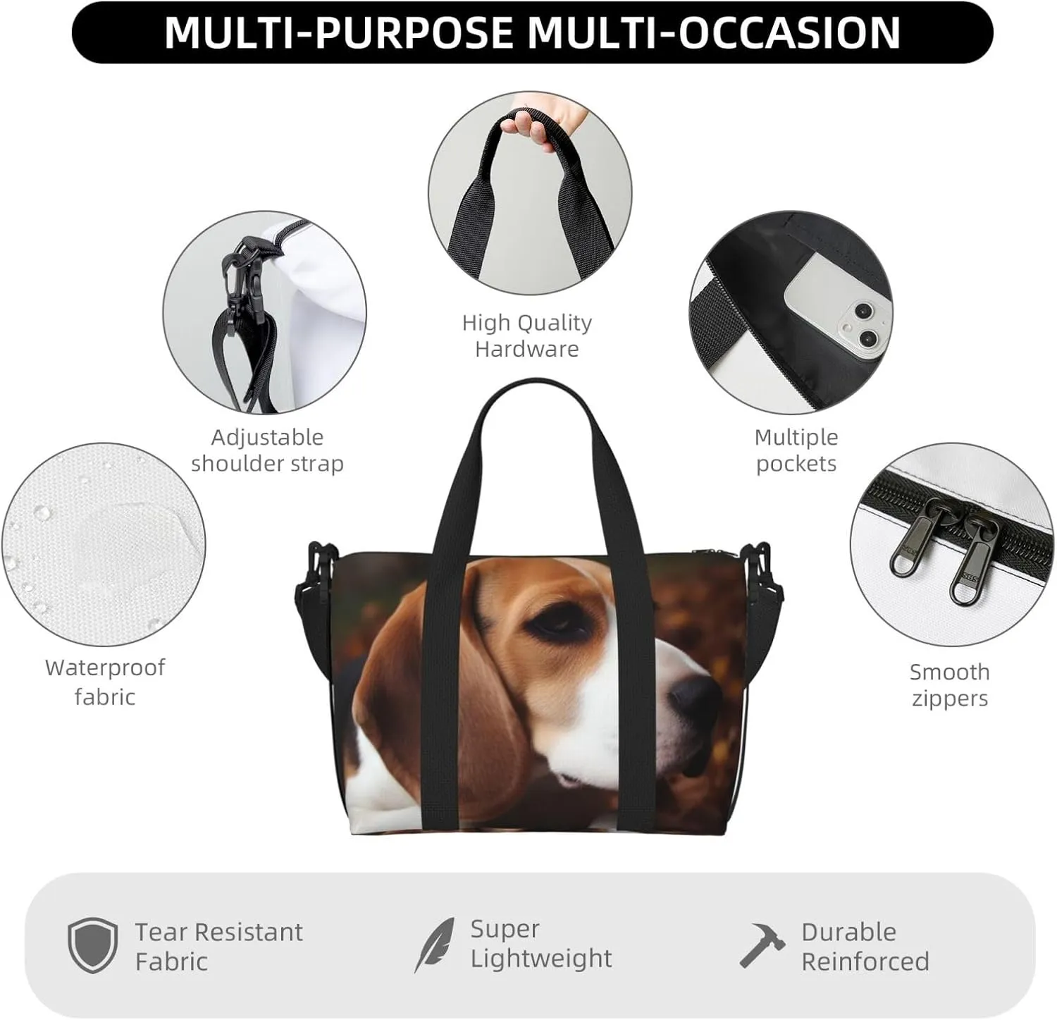 Sports Gym Bag for Women Men Travel Duffel Bag Tote Cute Beagle Weekender Bag Canvas Carry on Overnight Bag for Travel Swimming Fitness Workout Sports Duffle Bag