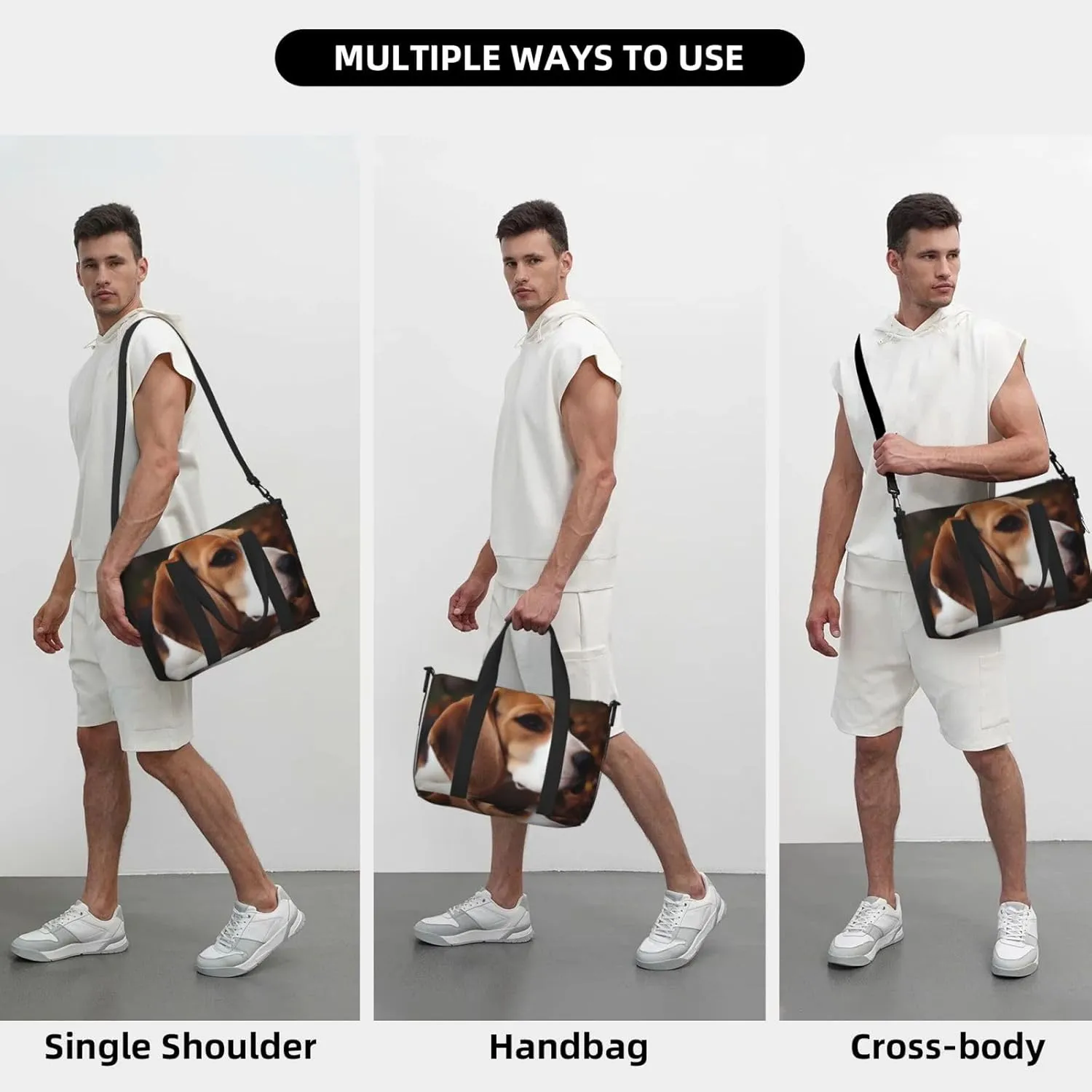 Sports Gym Bag for Women Men Travel Duffel Bag Tote Cute Beagle Weekender Bag Canvas Carry on Overnight Bag for Travel Swimming Fitness Workout Sports Duffle Bag