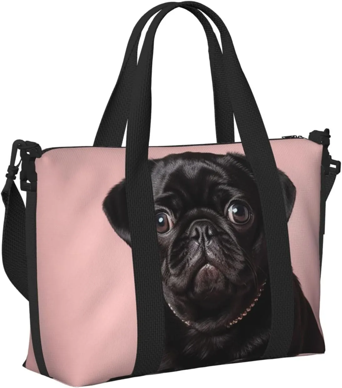 Sports Gym Bag for Women Men Travel Duffel Bag Tote Cute Black Pug Weekender Bag Canvas Carry on Overnight Bag for Travel Swimming Fitness Workout Sports Duffle Bag
