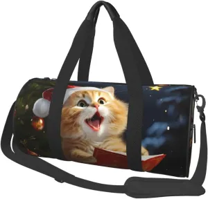 Sports Gym Bag for Women Men Travel Duffel Bag Tote Cute Cat Sing Christmas Carols Weekender Bag Canvas Carry on Overnight Bag for Travel Swimming Fitness Workout Sports Duffle Bag