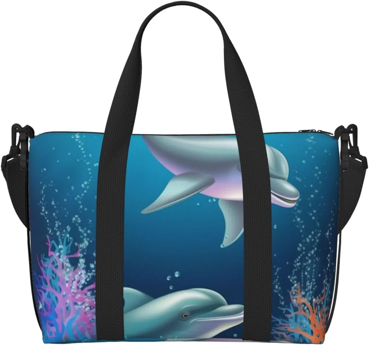 Sports Gym Bag for Women Men Travel Duffel Bag Tote Dolphin and fish Weekender Bag Canvas Carry on Overnight Bag for Travel Swimming Fitness Workout Sports Duffle Bag