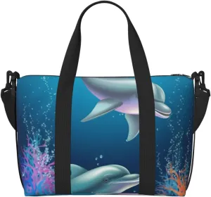 Sports Gym Bag for Women Men Travel Duffel Bag Tote Dolphin and fish Weekender Bag Canvas Carry on Overnight Bag for Travel Swimming Fitness Workout Sports Duffle Bag