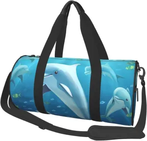 Sports Gym Bag for Women Men Travel Duffel Bag Tote Dolphin Weekender Bag Canvas Carry on Overnight Bag for Travel Swimming Fitness Workout Sports Duffle Bag