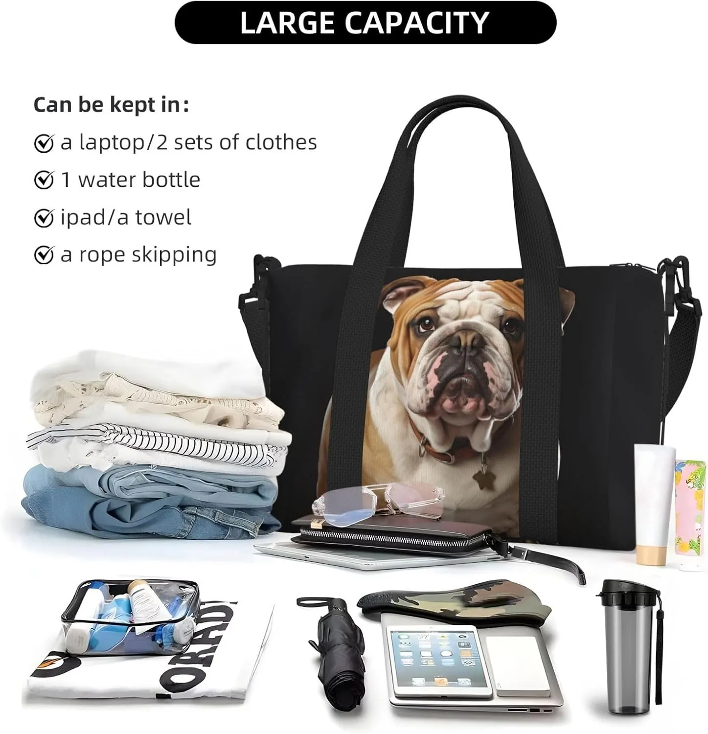 Sports Gym Bag for Women Men Travel Duffel Bag Tote English-Bulldog Weekender Bag Canvas Carry on Overnight Bag for Travel Swimming Fitness Workout Sports Duffle Bag