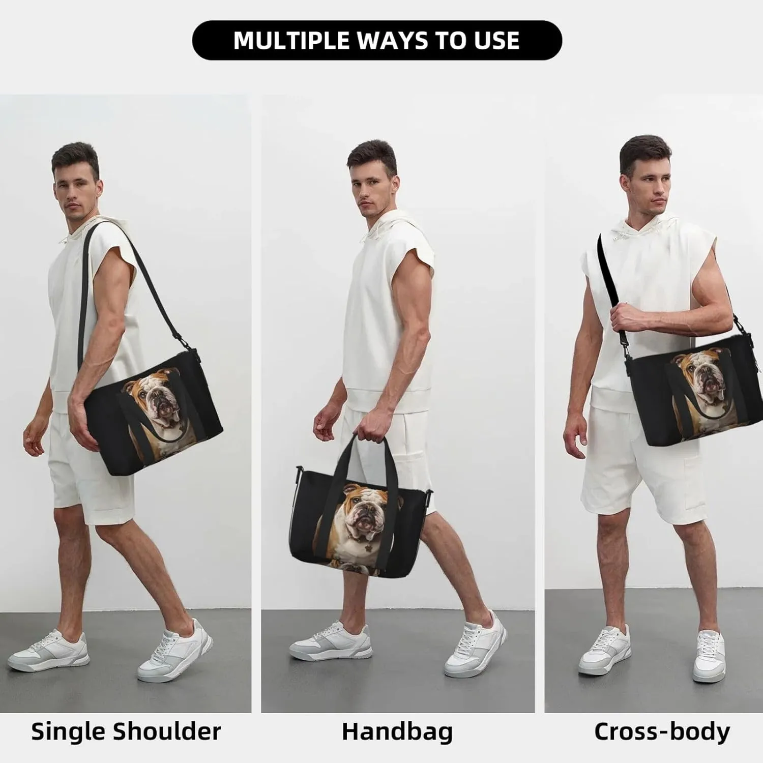 Sports Gym Bag for Women Men Travel Duffel Bag Tote English-Bulldog Weekender Bag Canvas Carry on Overnight Bag for Travel Swimming Fitness Workout Sports Duffle Bag