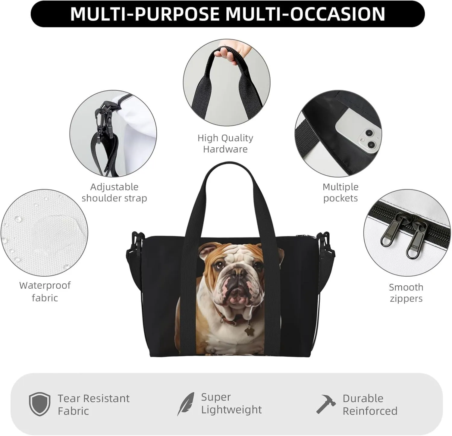 Sports Gym Bag for Women Men Travel Duffel Bag Tote English-Bulldog Weekender Bag Canvas Carry on Overnight Bag for Travel Swimming Fitness Workout Sports Duffle Bag