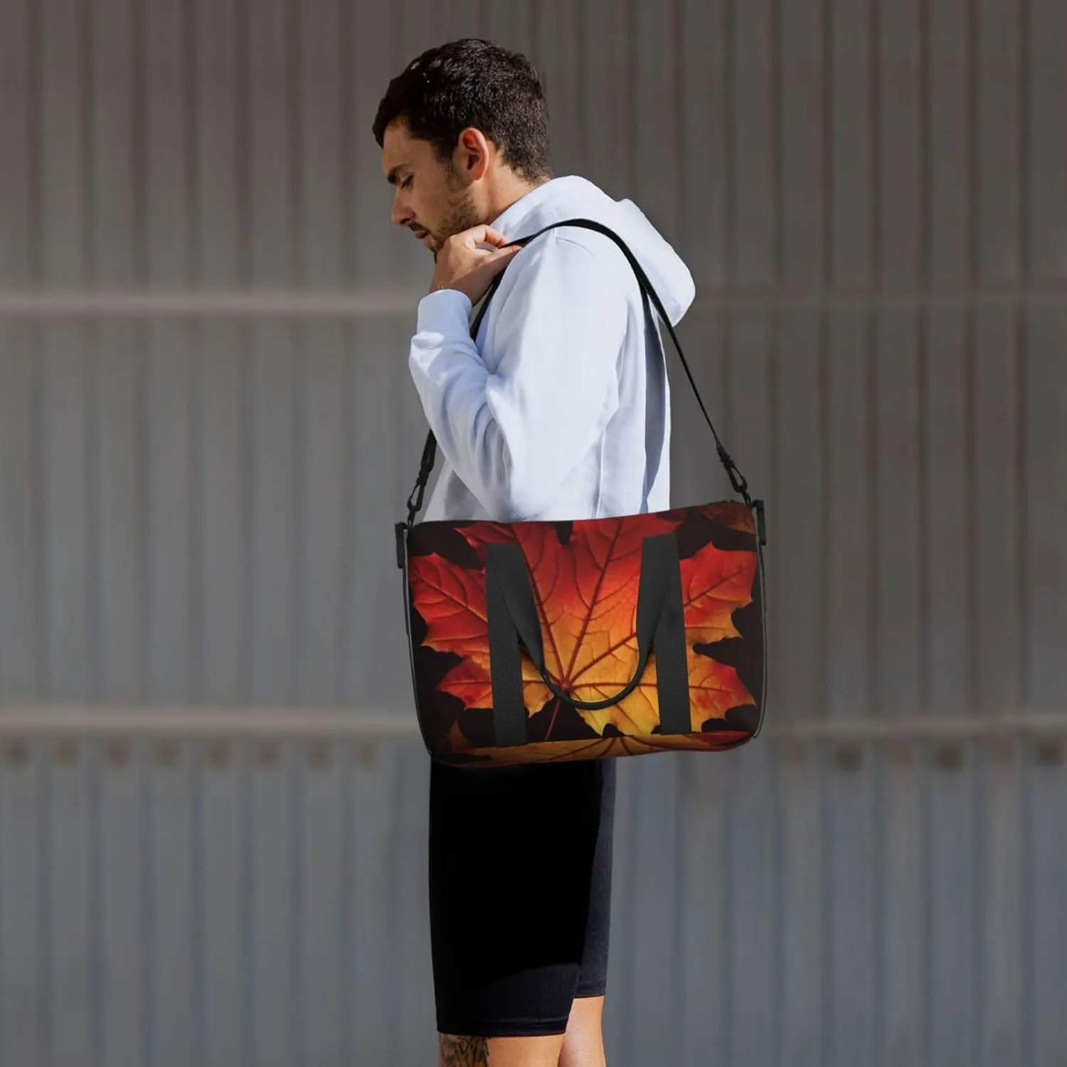 Sports Gym Bag for Women Men Travel Duffel Bag Tote Fall Autumn Leaves Weekender Bag Canvas Carry on Overnight Bag for Travel Swimming Fitness Workout Sports Duffle Bag