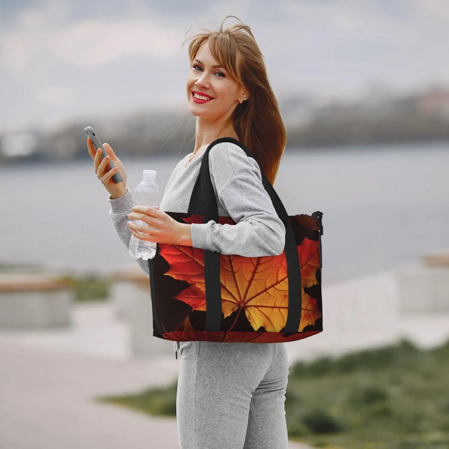 Sports Gym Bag for Women Men Travel Duffel Bag Tote Fall Autumn Leaves Weekender Bag Canvas Carry on Overnight Bag for Travel Swimming Fitness Workout Sports Duffle Bag