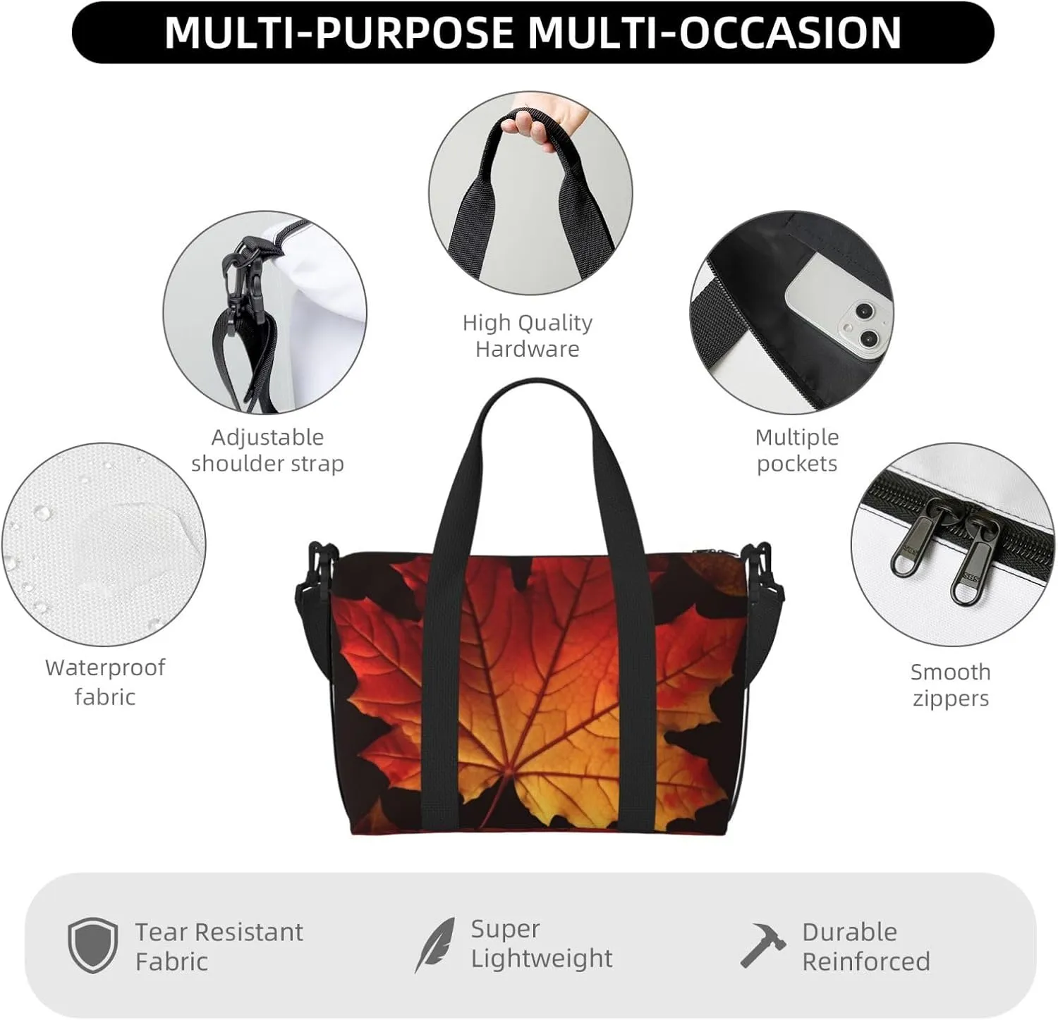 Sports Gym Bag for Women Men Travel Duffel Bag Tote Fall Autumn Leaves Weekender Bag Canvas Carry on Overnight Bag for Travel Swimming Fitness Workout Sports Duffle Bag