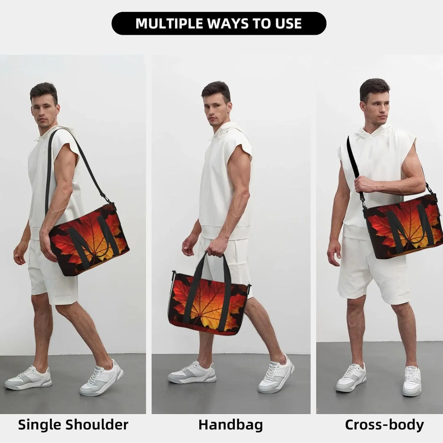 Sports Gym Bag for Women Men Travel Duffel Bag Tote Fall Autumn Leaves Weekender Bag Canvas Carry on Overnight Bag for Travel Swimming Fitness Workout Sports Duffle Bag