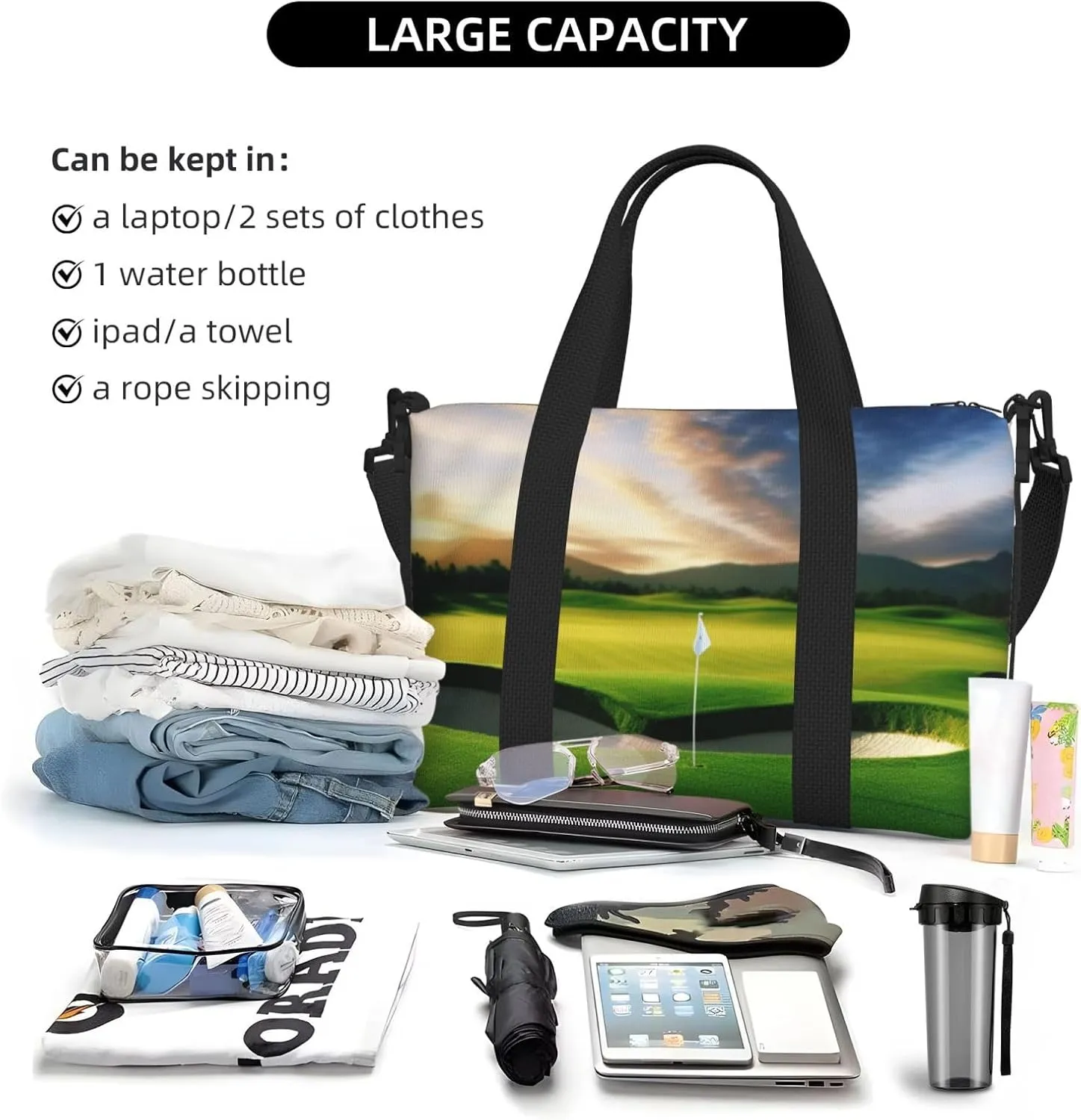 Sports Gym Bag for Women Men Travel Duffel Bag Tote Golf Course Weekender Bag Canvas Carry on Overnight Bag for Travel Swimming Fitness Workout Sports Duffle Bag