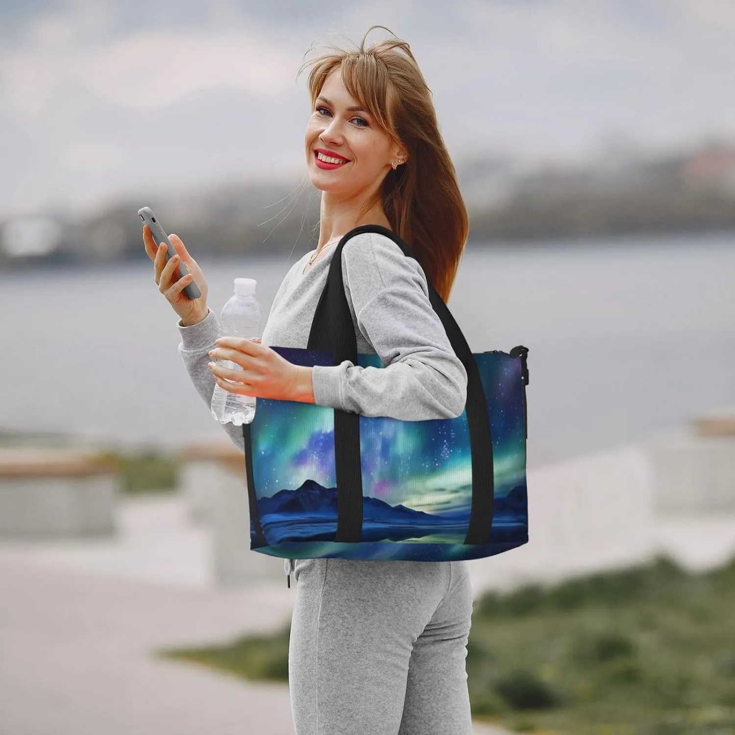 Sports Gym Bag for Women Men Travel Duffel Bag Tote Northern Lights Weekender Bag Canvas Carry on Overnight Bag for Travel Swimming Fitness Workout Sports Duffle Bag