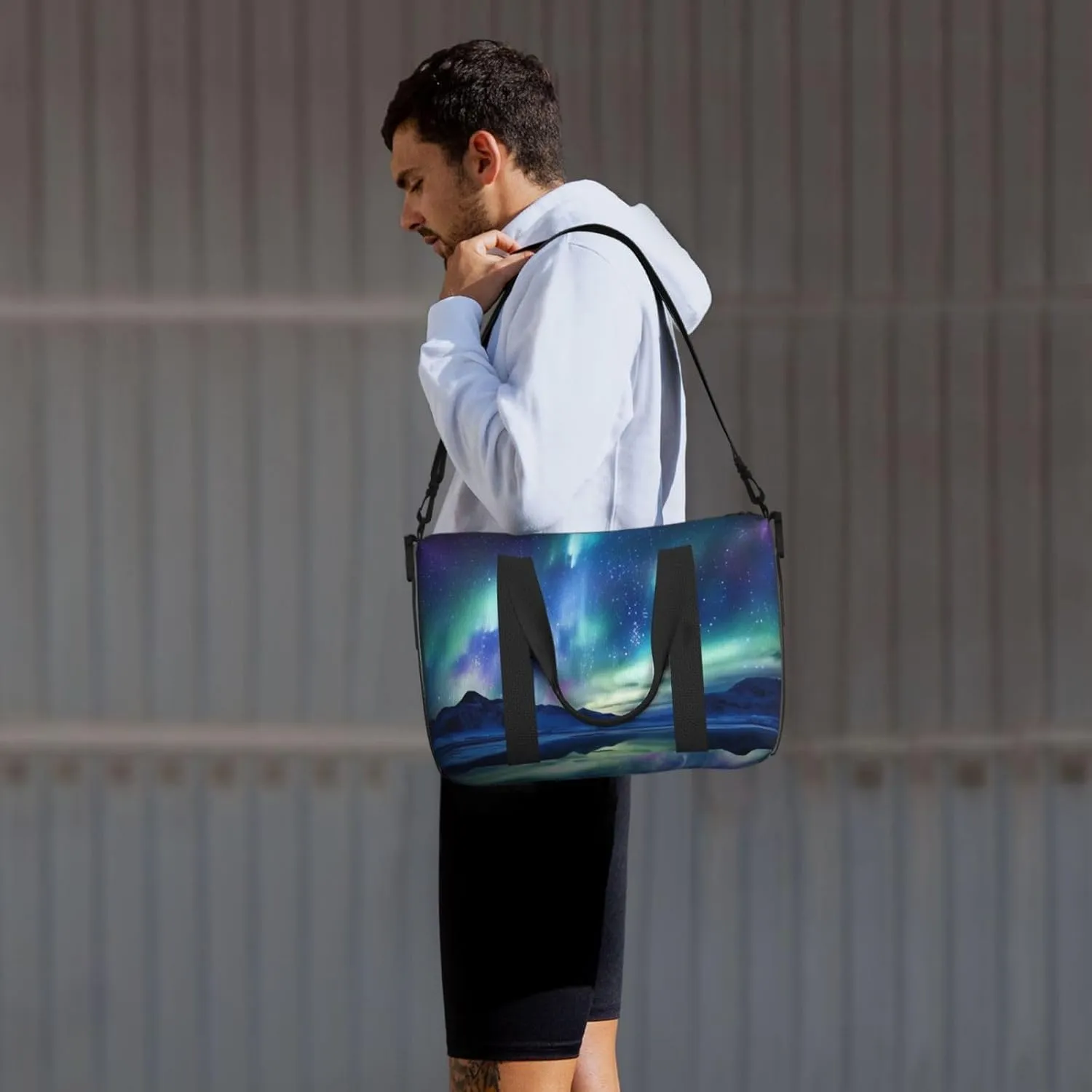 Sports Gym Bag for Women Men Travel Duffel Bag Tote Northern Lights Weekender Bag Canvas Carry on Overnight Bag for Travel Swimming Fitness Workout Sports Duffle Bag