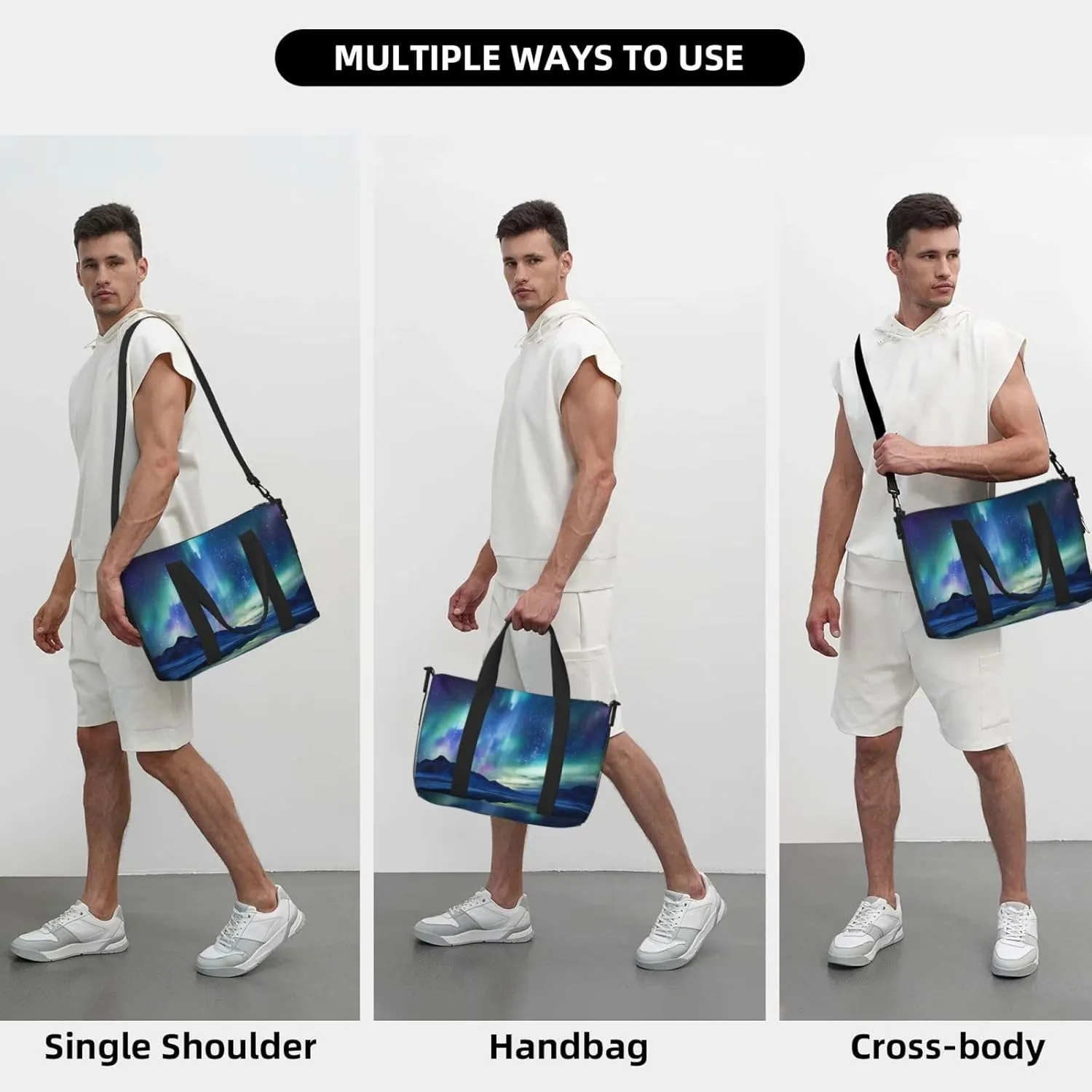 Sports Gym Bag for Women Men Travel Duffel Bag Tote Northern Lights Weekender Bag Canvas Carry on Overnight Bag for Travel Swimming Fitness Workout Sports Duffle Bag