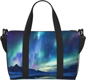 Sports Gym Bag for Women Men Travel Duffel Bag Tote Northern Lights Weekender Bag Canvas Carry on Overnight Bag for Travel Swimming Fitness Workout Sports Duffle Bag